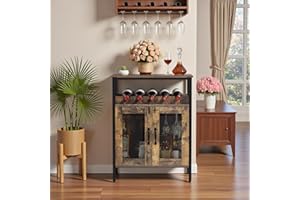 Warmiehomy Drinks Cabinet with Detachable Wine Rack & Glass Holder, Freestanding Wine Bar Cabinet Kitchen Storage Cupboard Sideboard for Home Mini Bar, Dining Room, Living Room, Bedroom, Office, Brown