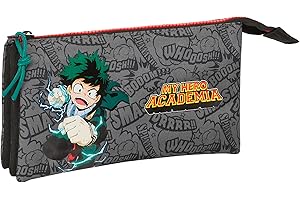 SAFTA MY HERO ACADEMIA potrójny piórnik, piórnik dziecięcy, piórnik dla dzieci, idealny dla dzieci w wieku szkolnym, wygodny i wszechstronny, jakość i wytrzymałość, 22x3x12 cm, czarny, Czarny (Black),