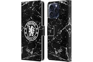 Head Case Designs Officially Licensed Chelsea Football Club Black Marble Crest Leather Book Flip Case Cover Compatible With Apple iPhone 16 Pro Max