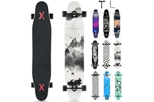 Opurtdor Longboard Skateboard Adulto,117x23 cm Monopatin Long Arce de 8 Capas con Rodamientos ABEC-11, Ruedas con Luz LED,Completo Longboard Cruiser Apto para Principiantes Niñas Niños Adolescentes