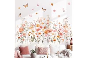 DECOWALL Boho WildBlumen fjärils väggtatueringsset (SG2-2506) | Självhäftande avtagbara akvarellväggdekaler för sovrum, vardagsrum, barnrum; 2 ark vardera 30 x 90 cm