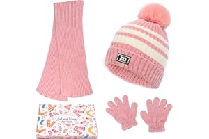 KOOOGEAR Kids Winter Warm Hat Scarf Gloves Set,Thermal Thick Knit Fluffy Toddler Scarf Girls Boys Knitted Thermal Hat Gloves Scarves Set for Children Aged 2-8 years