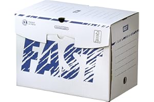 Fast Lot de 10 Boîtes Archives en Carton Dos 20cm Montage Manuel Blanc/Bleu