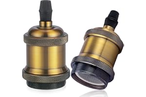DiCUNO E27 Vintage Solid Bulb Socket, Ceramics Lampholder, Edison Screw Light Bulb Socket Adapter, Vintage Brass, 2 Packs