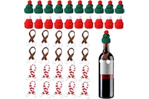 HFMYGS 40 Stück Mini Weihnachtsmütze und Schal Set, Finger Kleine Nikolausmützen, Mini Strickmützen für Weihnachtsfeier Dekor, Weinflasche Abdeckung Flaschendeko und Tischdeko