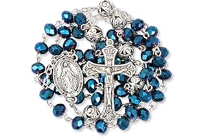Nazareth Store 8mm Crystal & 10mm Alloy Mystery Prayer Beads Rosary Necklace Miraculous Medal and Catholic Cross