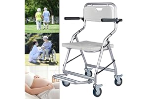 RSHJD Sedia da Doccia con Rotelle, Sedile da Sgabello Bagno Pieghevole per Anziani e Disabili, Sgabello Doccia con Braccioli e Schienale - Quattro Ruote con Freni, Antiscivolo, Carico 150 kg