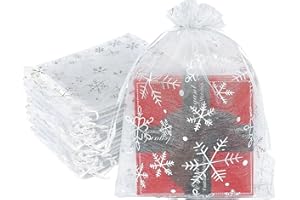 POPOYU 100 Stück Weiß Silber Organzasäckchen Weihnachten Geschenkbeutel, 9x12cm Kleine Geschenk Organzabeutel Organza Beutelchen mit Kordelzug Sie als Hochzeit Bonbonsbeutel, Schmuckbeutel, Geburtstag