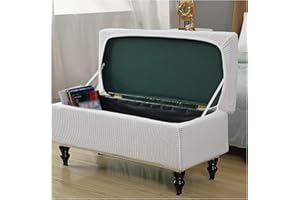 XGANGM Fodera Pouf Poggiapiedi Rettangolare con Coperchio Copri Pouf Rettangolare Elasticizzato Apribile Copri Ottomano Copertura Cassapanca Contenitore Fodera Panca Pieghevole,Milky,1medium