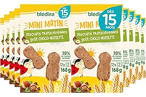 Blédina Mini Matin - Biscuits Multicéréales goût Choco-Noisette - Biscuits pour bébé dès 15 Mois - Lot de 10 boîtes de 168g