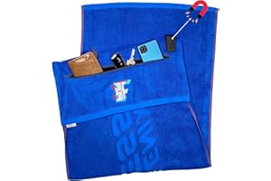 Bengenix Fitness Zip Pocket Gym Towel in Blue for men and women. Magnetic Loop, Soft Sweat Absorbent 100% Cotton 100/50cm