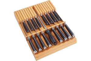 ‎UTOPLIKE Utoplike Bambusowy organizer do szuflady na noże kuchenne, duży uchwyt na noże do steków bez noży, pasuje do 16 noży i 1 stali ostrzącej