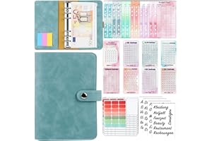 QUPUCE A6 Budget Planner Deutsch, PU Budgetplaner Geld Sparbuch mit 8 Geld Sparen Challenge, Haushaltsbuch mit 10 Binder Pockets Organiser,12 Sinking funds, Matching Stickers and Labels