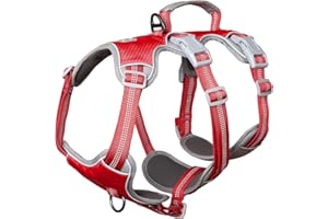 HUNTBOO Pettorina cane taglia grande, Imbracatura antifuga, Imbracatura riflettente con maniglia imbottita, Traspirante, Resistente, Gilet regolabile per cani di grande taglia per passeggiate (Rosso, L)