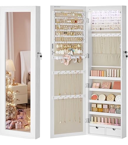 Houten sieradenkast 5 lades 2 deuren uitklapbare spiegel (bruin) - Sieraden online kopen? | Korting tot 47