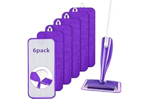 URAQT Panno Mocio, 6 Pezzi Panno Microfibra Pavimenti Mop, Panni lavapavimenti, Riutilizzabile, Lavabile a secco e lavabile in lavatrice，Panno Mocio Ricambio per Casa, Ufficio, Scuola, Auto(Viola)