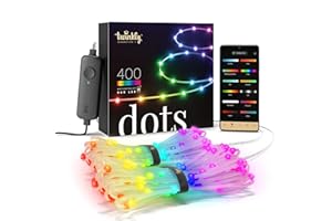Twinkly Dots - Elastyczny sznur świetlny LED z 400 diodami LED RGB - oświetlenie wewnętrzne i zewnętrzne - sterowany przez aplikację, przezroczysty przewód, 20m