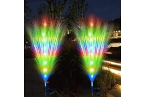 ‎USMEI USMEI Solarlampen für Außen, 2 Stück 81cm Künstliche Blumen Pampasgras Gartendeko für draußen, Solar Binsen Schilfgras Lichter für Außen, Hinterhöfe, Gärten, Rasen Beleuchtung