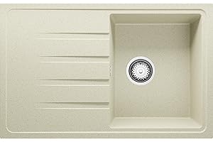 Lavello Cucina 78 x 50 cm, Lavandino Cucina in Granito 1 vasca + Sifone Classico, Lavabo Cucina Incasso Milano di Primagran, Beige