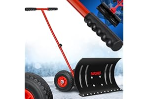 MASKO® Szufla do śniegu na kółkach z 5-stopniową regulacją wysokości, odśnieżarka chroniąca plecy, wysokość szufli 75 cm, szerokość robocza 42 cm, składana, zajmuje mało miejsca