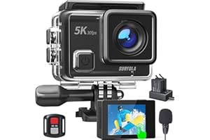 Surfola Caméra Sport SF430 5K 30FPS 24MP, étanche 40M et 2 Piles 1350mAh Batteries, WiFi d'action avec Ecran LCD Tactile, EIS Stabilisateur, Télécommande 2.4 G et Kit d'accessoires