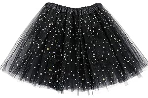 YOLEV Damen Tüllrock 3 Lagen Tüll Rock mit Pailletten Sternen Adult Teen Tütü Rock Retro 80er Party Halloween Karneval Party Kostüm
