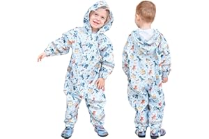 Fewlby Tuta Impermeabile Bambini Tuta Pioggia Bambina Antipioggia con Cappuccio Poncho Impermeabile Ragazze Ragazzi Giacche da Pioggia con Cappello Trasparente per 1-10 Anni