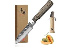 SENBON Couteau de chef de camping en acier inoxydable 440 forgé - Pliage japonais - Portable - Avec manche en bois coloré - Sac de cuisine