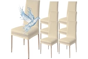 POLIGINO Coprisedie con Schienale 6 Pezzi Elasticizzati, Impermeabili, Misura Universale, Coprisedia Soggiorno Cucina Moderna Lavabile Estraibile - Beige