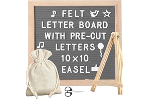 RETOTENG Felt Letter Board, 10x10in Changeable Letter Board with 340 Letters, Wood Frame Message Sign Board for Baby Announcements, Milestones, Office Decor, Password Sign, Farmhouse Gifts (Gray)