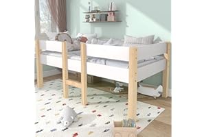 ‎MERAX Merax Kinderbett mit Rausfallschutz, Babybett für Jungen & Mädchen, Stabil Massivholz & Holz-Platte Beistellbett mit Lattenrost, 90x190 cm, Weiß