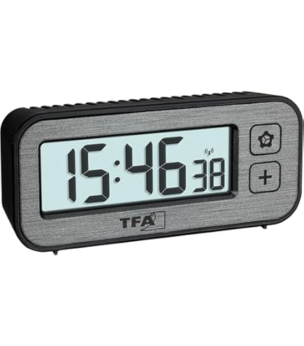 TFA Dostmann digitale mini klok, 60.2035.01, met toetsvergrendeling, tafelklok, ook geschikt voor auto's/campers, klok voor examens & toetsen, klein en handig, met magneet en standaard, zwart