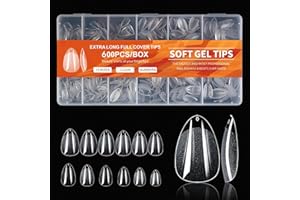 ELALOVE 600Pièces Capsule Faux Ongles, Court Almond-Shaped Nails Ongle, 12 Tailles Capsules Americaine Ongles pour Ongles Gel, Kit Ongle Capsule pour Manucure, DIY