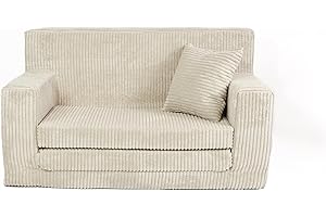 ‎FORTISLINE FORTISLINE - Kindersofa ausklappbar 83x47x43cm Oeko-TEX - Spielesofa für Kinder 2in1 - Kindercouch Aufklappen Bettfunktion - Schlafcouch aus Schaumstoff - Kuschel-Cord - Viele Muster (Beige)