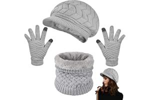 UMIPUBO Women Winter Knitted Hat and Scarf Set Ski Outing Set Plush Ear warmers Scarf Beanie Hat and Touch Screen Gloves Earmuffs Stockings Set for Outdoor Sports