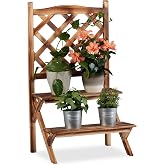Relaxdays Étagère à Fleurs En Bois Escalier Pour Plantes - Brun Miel 142,5 X 83 X 28,5 Cm