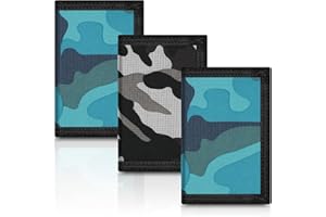 Sundee RFID Blocking Kids Wallet, 3 Pack Mini Trifold Coin Purse, Front Pocket with Zipper, Canvas Outdoor Sports Wallets with Magic Sticker - Camouflage Blue