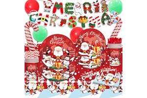 FAIRYAUSHOPYA Platos de papel navideños para 20 invitados, 102 piezas, juego de vajilla de Navidad, incluye platos de papel, vasos de papel, servilletas, cubiertos, mantel – Accesorios para fiestas decoraciones de