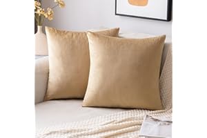 EMEMA Aksamitna poszewka na poduszkę, dekoracyjna poduszka na sofę, poduszka lędźwiowa, poszewka na poduszkę z ukrytym zamkiem błyskawicznym, do sypialni, na sofę, zestaw 2 sztuk, 45 x 45 cm, khaki