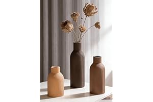 VASETOPIA Lot de 3 Vase Décoratif, Petits Céramique Vases Fleur, Decoration Maison Moderne Minimaliste pour Salon, Chambre à Coucher (Marron/Marron foncé/Orange)