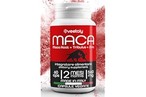 Integratore Maca Peruviana, Tribulus Terrestris, Zinco - Energizzante, 2 Mesi di Fornitura, 60 Capsule Vegan by Veetaly
