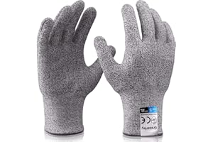 Grebarley Guantes Anticorte,Guantes de Cocina Seguridad Nivel 5 Protección,Guantes Resistentes a Cortes para Cocina/Exterior/Explorar,Gris 1 par