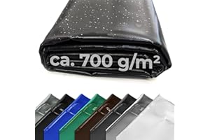 ‎FULCOLINE LKW Plane 700 g (4,00 m x 2,50 m, Schwarz) PVC Plane, Abdeckplane, Meterware, sehr hochwertig, beidseitig lackiert, leicht abwaschbar, 100% Wasserdicht, hohe UV Beständigkeit, hohe reißfestigkeit,