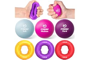 FitBeast Grip Strength Trainer, Finger Exerciser, Stress Balls for Adults 6-Piece Kit, Hand Therapy for Strength, Recovery, Stress Relief, Forearm Strengthener
