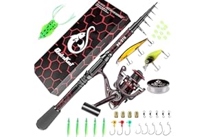 QudraKast Combo canna da pesca e mulinello, design unico con verniciatura X-Warping, canna da pesca telescopica in fibra di carbonio con kit combo mulinello con scatola degli attrezzi, miglior regalo per principianti e pescatori di pesca