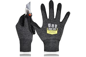 DEX FIT Gants de protection anti coupures Cru553 Niveau 5; confort 3D, prise ferme, mince et léger, compatible écrans tactiles, durable, respirant, lavable; Noir Gris 7 (S) 1 Paire