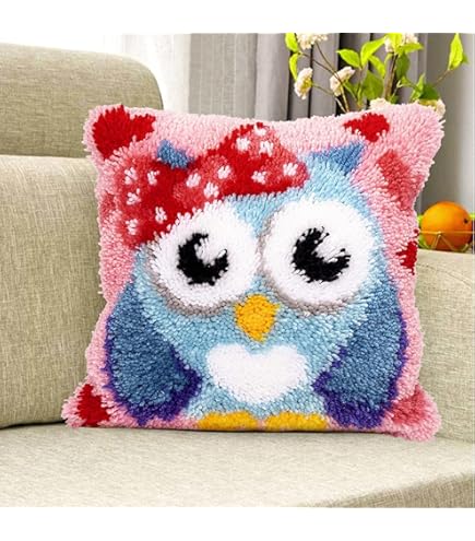 Kitphoenix 43×43Cm Création De Tapis Et Canvas Taie D'Oreiller Kits Chat Suspendu De Crochet Kit Point Noué Coussin Kit De Verrouillage Kit Tapis Point Noué