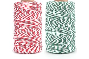 KINGLAKE Christmas Twine for Gift Wrapping, 200m Green Red and White, 2mm Butchers String for Crafts, Bakers Cotton Xmas String for Kitchen Cooking Meat, Gardening