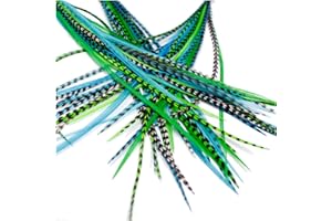 ONE FINE DAY FEATHERS 20 extensions de véritables plumes pour cheveux : courtes et fines, 18-23 cm avec des anneaux et une boucle (River)