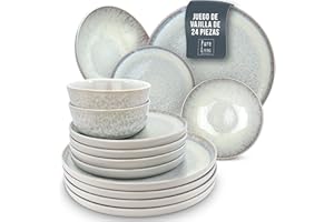 PURE LIVING INTERIOR DESIGN Juego de Vajilla de Steingut Ibiza para 6 Personas - 24 Piezas, Set de Vajilla para Lavavajillas y Microondas - Moderno Juego de Platos - Servicio de Pure Living en beige claro